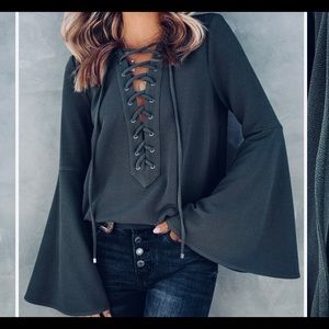 Endless Rose lace up bell sleeve top